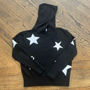 Central Park West Kid Girls Black with White Stars Hooded Sweater - size 7